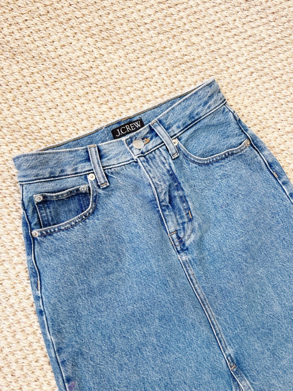 J.Crew Classic Blue Denim Maxi Skirt with Front Slit 23 NWOT - Picture 6 of 9
